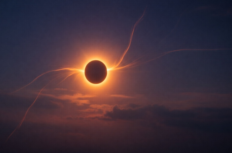 Penampakan fase puncak Gerhana Matahari Cincin yang membentuk lingkaran cahaya sempurna menyerupai cincin api di langit Indonesia.