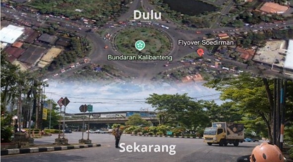Kolase perbandingan kawasan Kalibanteng Semarang sebelum dan sesudah.