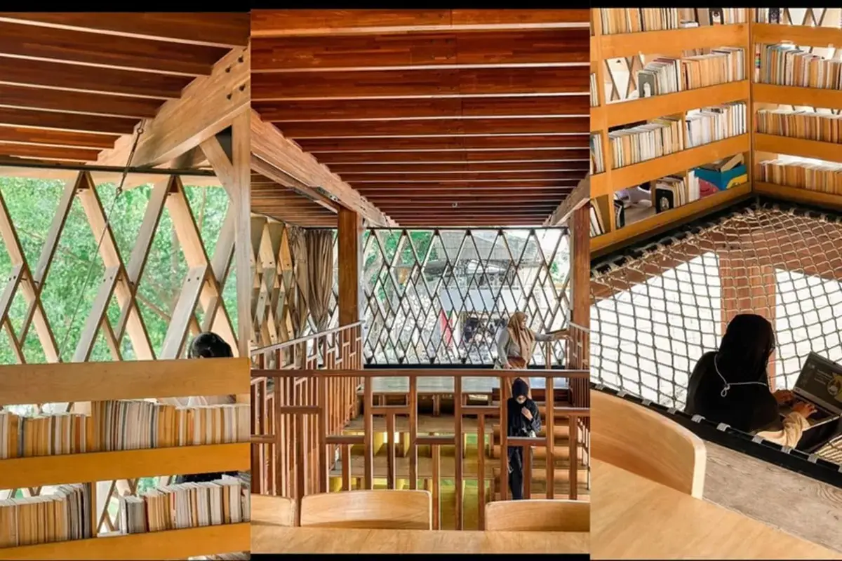 Perpustakaan unik di Semarang Microlibrary Warak Kayu dengan desain rumah panggung material kayu di Jalan DR Sutomo.