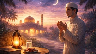Ilustrasi rukun puasa ramadan dan niat puasa sebulan penuh sesuai syariat.