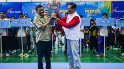 Gubernur Jawa Tengah Ahmad Luthfi saat memberikan sambutan dan membuka ajang Popda Jateng 2026 di GOR Jatidiri, Semarang.