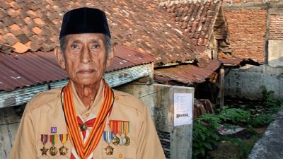 Kolase potret pahlawan nasional H Mutahar dan bangunan rumah peninggalannya di Kampung Kinimalang Semarang.