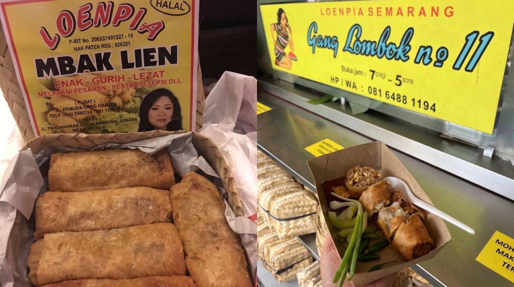 Perbandingan sajian Lumpia Gang Lombok yang otentik dan Loenpia Mbak Lien yang inovatif di Semarang.