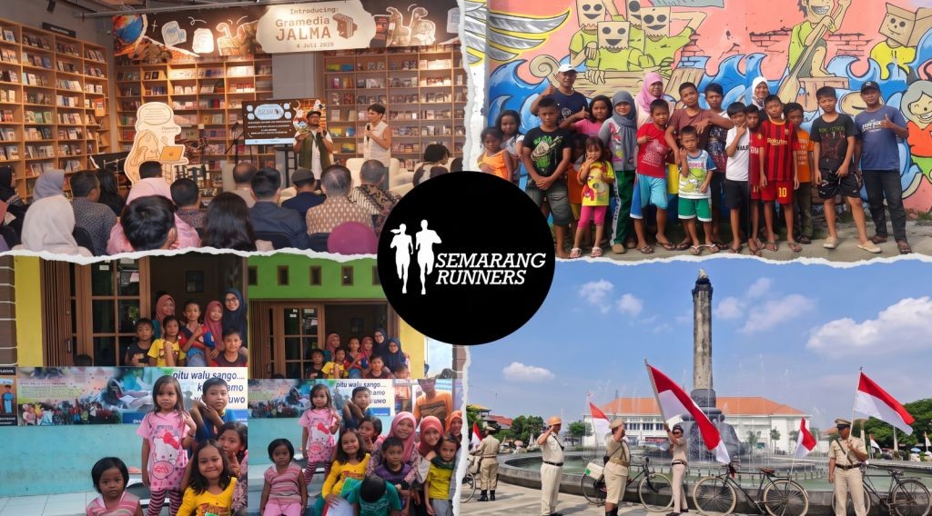 Ilustrasi ragam kegiatan komunitas di Kota Semarang mulai dari lari bersama Semarang Runners, diskusi literasi di Gramedia Jalma, hingga aksi sosial.